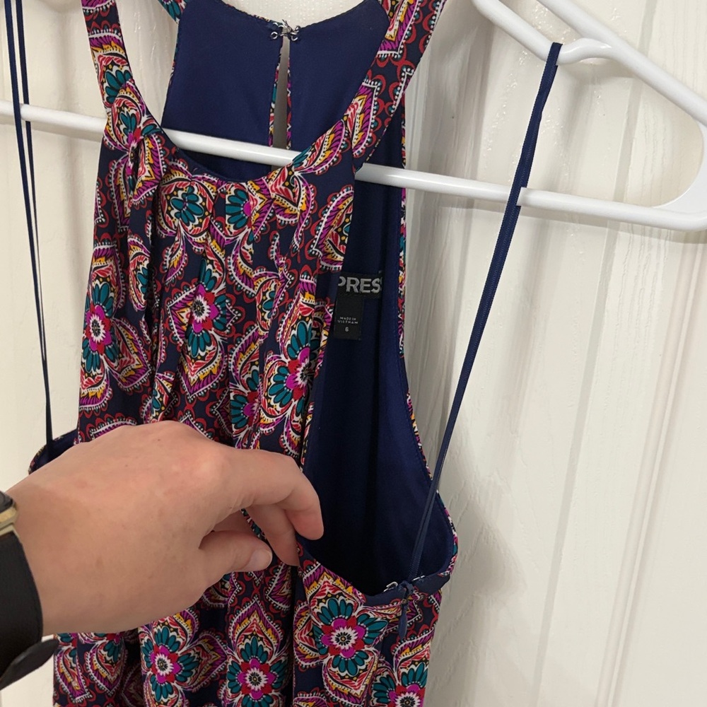 Express Navy Halter Dress with Pink & Teal Floral Print - Picture 5 of 5